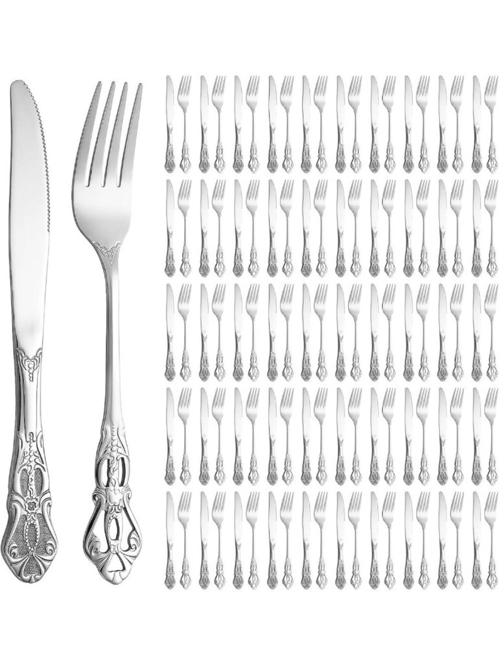 Elegant 100-Piece Stainless Steel Cutlery Set - Royal Silver Forks & Knives